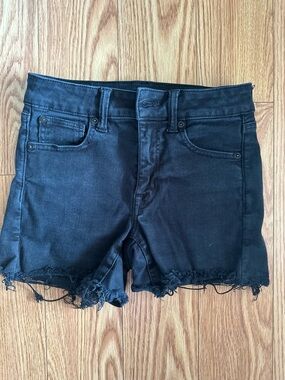 American Age Black Distressed Denim Shorts